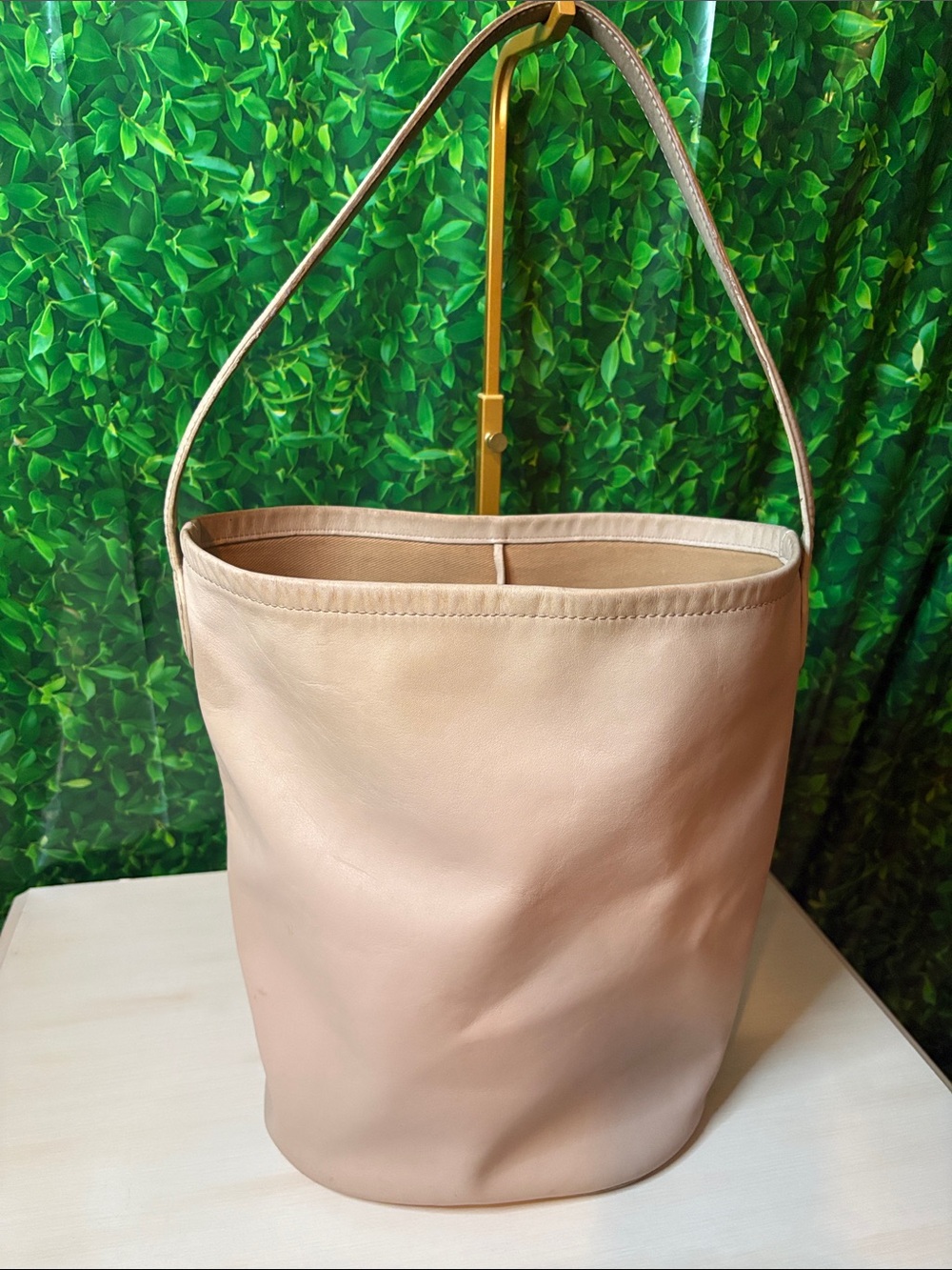 J. Crew Soft Beige Leather Shoulder Bucket Bag